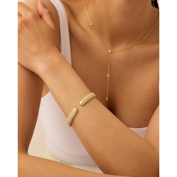 PAVOI 14K Yellow Gold Plated Cubic Zirconia Pave Bangle for Women | Cuff Bracelet 7-Inch