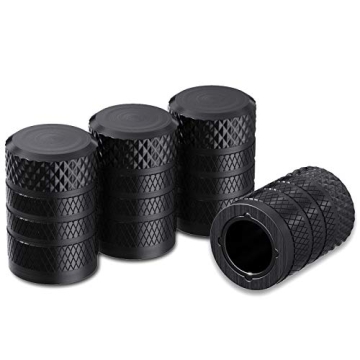 CKAuto 4 Pack Black Tire Valve Stem Caps - Aluminum