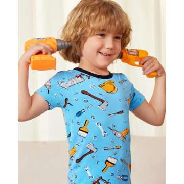 babee Reshinee Bamboo Viscose Toddler Pajamas Boys Girls Kids Cool Short Summer Pjs Pyjamas Set 4-5T Blue Tool 2pcs Jammies Sleepwear