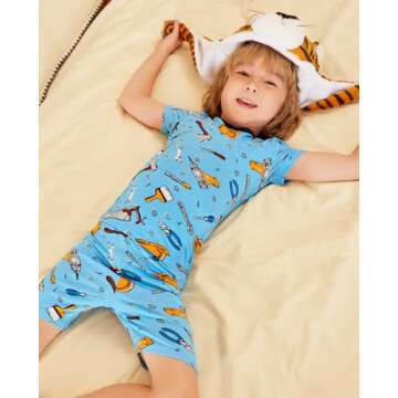 babee Reshinee Bamboo Viscose Toddler Pajamas Boys Girls Kids Cool Short Summer Pjs Pyjamas Set 4-5T Blue Tool 2pcs Jammies Sleepwear