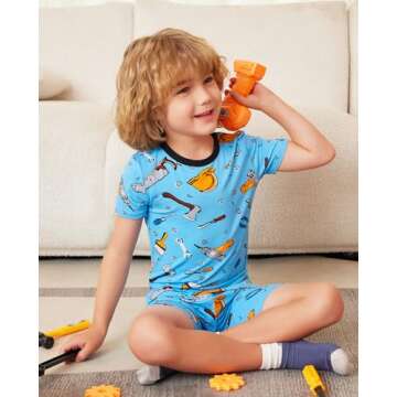 babee Reshinee Bamboo Viscose Toddler Pajamas Boys Girls Kids Cool Short Summer Pjs Pyjamas Set 4-5T Blue Tool 2pcs Jammies Sleepwear
