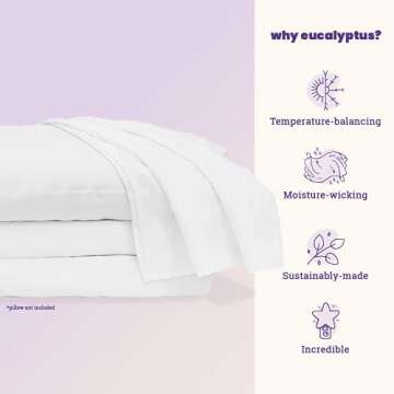 Sheets & Giggles 100% Eucalyptus Lyocell Sheet Set - All-Season, Responsibly Made, Naturally Cooling, Super Soft, Moisture-Wicking, Temperature Balancing, Vegan –King, White