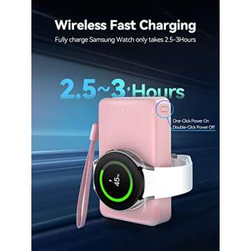 LVFAN for Samsung Galaxy Watch 7 Ultra Charger, 4000mAh Fast Charging Portable Power Bank Wireless Magnetic Charger for Samsung Galaxy Watch 7 Ultra 6 Classic 5 Pro 4 3, Active 2/1, Gear S4/3 - Pink