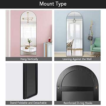 PexFix Arched Full Length Mirror Black, Floor Mirror, Standing Hanging or Leaning Against Wall Full Body Mirror Wall Mirror-64''x21''