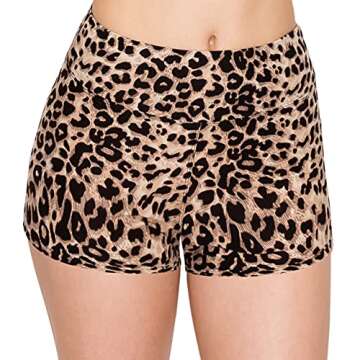 ALWAYS Women Workout Yoga Shorts - Premium Soft Solid Stretch Cheerleader Running Dance Volleyball Short Pants Animal Leopard 377 S