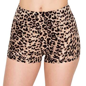 ALWAYS Women Workout Yoga Shorts - Premium Soft Solid Stretch Cheerleader Running Dance Volleyball Short Pants Animal Leopard 377 S