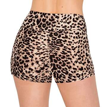 ALWAYS Women Workout Yoga Shorts - Premium Soft Solid Stretch Cheerleader Running Dance Volleyball Short Pants Animal Leopard 377 S