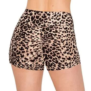 ALWAYS Women Workout Yoga Shorts - Premium Soft Solid Stretch Cheerleader Running Dance Volleyball Short Pants Animal Leopard 377 S