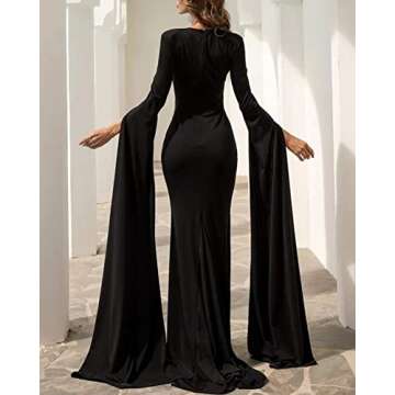 Women's Split Cape Long Sleeve Maxi Dress Evening Wedding Night Gown Party Dresses Black