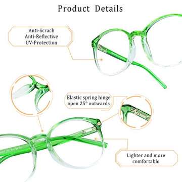 LifeArt Blue Light Blocking Glasses, Anti Eyestrain, Computer Reading Glasses, Gaming Glasses, TV Glasses for Women Men, Anti Glare (Clear Green, 4.75 Magnification)