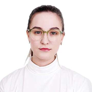 LifeArt Blue Light Blocking Glasses, Anti Eyestrain, Computer Reading Glasses, Gaming Glasses, TV Glasses for Women Men, Anti Glare (Clear Green, 4.75 Magnification)