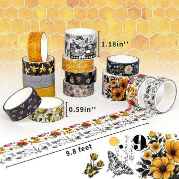 KOVANO Washi Tape Set 14 Rolls, Vintage Bee Floral Butterfly Botanical Washi Tape, Yellow Black Deco...