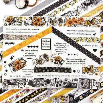 KOVANO Washi Tape Set 14 Rolls, Vintage Bee Floral Butterfly Botanical Washi Tape, Yellow Black Decorative Tapes for Scrapbooking Supplies, Junk Journal, Bullet Journaling, Art Crafts