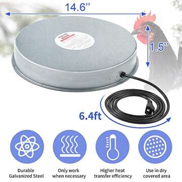 Dreyoo Poultry Waterer Drinker Heated Base, Chicken Water Heater 125 Watts for Winter Deicer Heated Base, Pet Water Heater for Metal Poultry Founts (1)