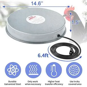 Dreyoo Poultry Waterer Drinker Heated Base, Chicken Water Heater 125 Watts for Winter Deicer Heated Base, Pet Water Heater for Metal Poultry Founts (1)