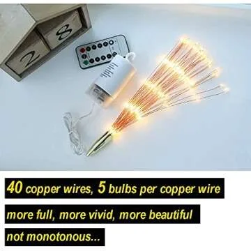 PXBNIUYA 200LED Hanging Sphere Lights, Battery Operated Starburst Lights, 8 Modes Dimmable Remote Control, Waterproof Fairy Lights, Copper Wire Lights for Indoor Outdoor Christmas Decor (Warm White)