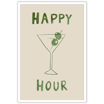 NAVIWEEK Retro Canvas Happy Hour Elegant Wine Posters Martini Liquor Lover Alcohol Drink Art Persona...
