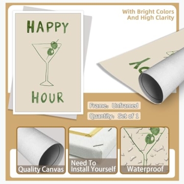 NAVIWEEK Retro Happy Hour Wine Posters for Decor