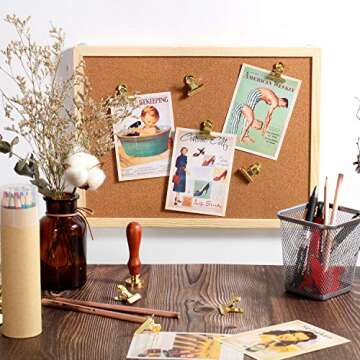 Outus 30 Pieces Push Pins Clips Thumb Tacks with Clips Cork Board Tacks Bulldog for School Artworks Projects on Cork Board Photos Documents on Bulletin Board No Holes for The Paper(Gold)