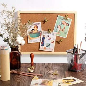 Outus 30 Pieces Push Pins Clips Thumb Tacks with Clips Cork Board Tacks Bulldog for School Artworks Projects on Cork Board Photos Documents on Bulletin Board No Holes for The Paper(Gold)