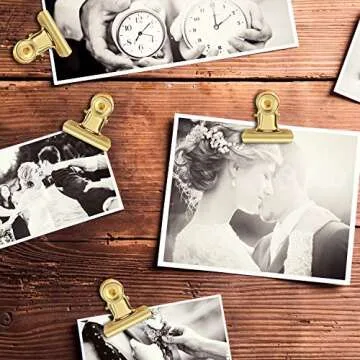 Outus 30 Pieces Push Pins Clips Thumb Tacks with Clips Cork Board Tacks Bulldog for School Artworks Projects on Cork Board Photos Documents on Bulletin Board No Holes for The Paper(Gold)