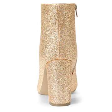 Allegra K Women's Glitter Pointed Toe Chunky Heel Ankle Boots