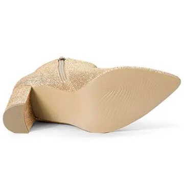 Allegra K Women's Glitter Pointed Toe Chunky Heel Ankle Boots