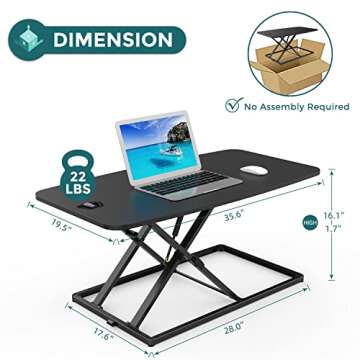SMUG Standing Desk Converter Dual Monitor Sit Stand Desk Riser Adjustable Height, Stand Up Desk for Home Office Adjustable Desk Computer Laptop Workstation 36 inch, Black
