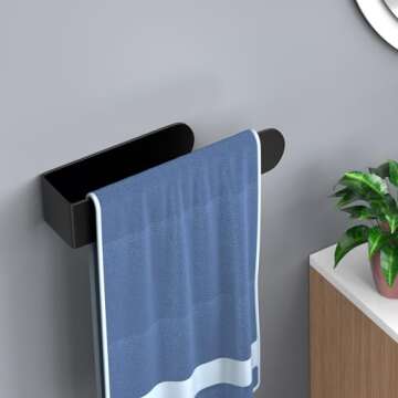HUFEEOH Hand Towel Holder, Black Hand Towel Bar, Stainless Steel Self Adhesive Bathroom Towel Bar Stick on Wall