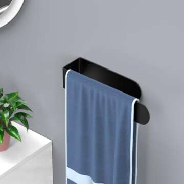 HUFEEOH Hand Towel Holder, Black Hand Towel Bar, Stainless Steel Self Adhesive Bathroom Towel Bar Stick on Wall