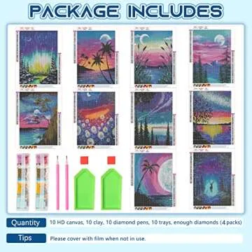 Tontut 10 Pack Landscape Diamond Painting Kits, DIY 5D Diamond Painting for Adults, Beach Star and Moon Diamond Art Craft, Home Wall Decoration Gift (12x16 inches)