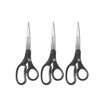 Westcott 8-Inch Kleenearth Basic Straight Scissors, 3 Pack, Black (15585)