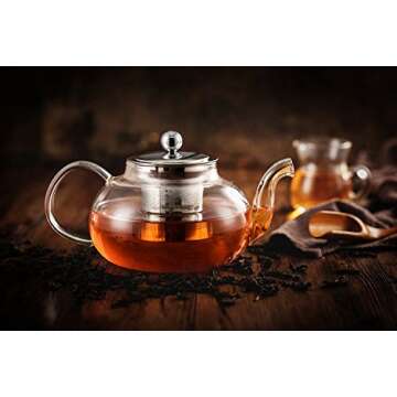 Hiware Glass Teapot with Stainless Steel Infuser & Lid, Borosilicate Glass Tea Pot Stovetop Safe, Bl...