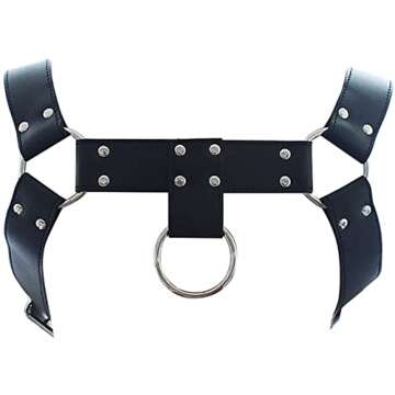 Men's PU Leather Shoulder Support Chest Harness Adjustable Buckles Accerssory (black)