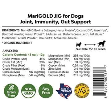 MariGold JIG for Dogs - Joint, Immunity, Gut Support & Collagen for Dogs - Non-GMO, Organic Peanuts, Organic Hemp, Grain and Soy Free - 1.19 LBS (Medium)
