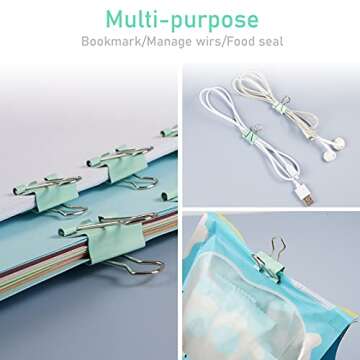 DANRONG 97 PCS Office Supplies for Women, Paper Clips, Binder Clips and Push Pins Set, Paperclips Thumb Tacks School and Home Desk Supplies, Desk Organized (Green)