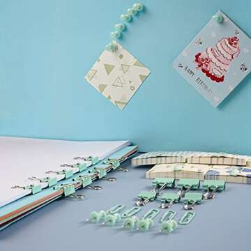 DANRONG 97 PCS Office Supplies for Women, Paper Clips, Binder Clips and Push Pins Set, Paperclips Thumb Tacks School and Home Desk Supplies, Desk Organized (Green)