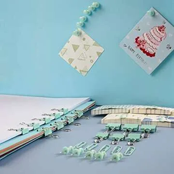 DANRONG 97 PCS Office Supplies for Women, Paper Clips, Binder Clips and Push Pins Set, Paperclips Thumb Tacks School and Home Desk Supplies, Desk Organized (Green)