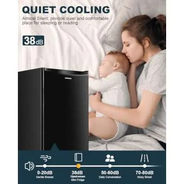 Upstreman 3.2 Cu.Ft Mini Fridge with Freezer, Single Door Mini Fridge, Dorm Fridge, Adjustable Thermostat, Mini Refrigerator for Bedroom, Office, Dorm, Black-BR321