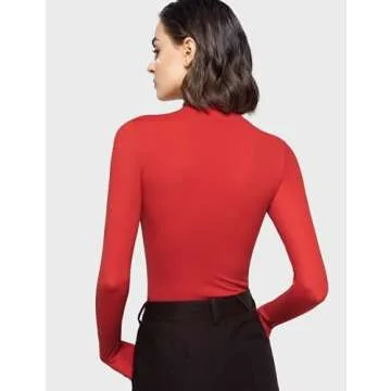 PUMIEY Turtleneck T Shirt Long Sleeve Shirts for Women Going Out Tops Basic Tee, Ruby Small