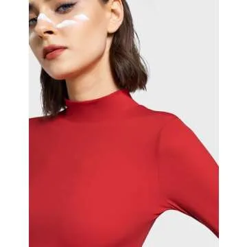 PUMIEY Turtleneck T Shirt Long Sleeve Shirts for Women Going Out Tops Basic Tee, Ruby Small