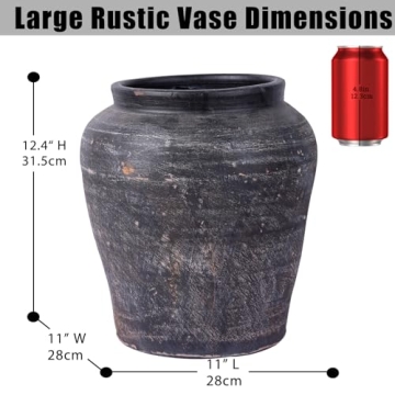 12.4" Tall Black Vintage Terracotta Vase for Unique Decor
