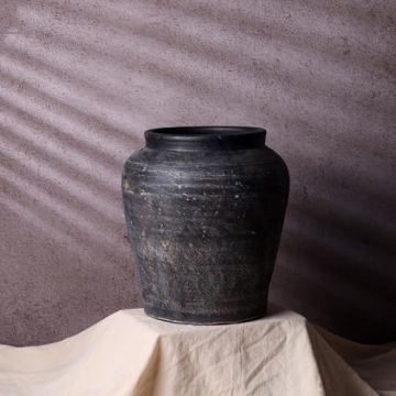 12.4" Tall Black Vintage Terracotta Vase for Unique Decor