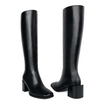 WETKISS Knee High Boots Women Gogo Boots Black Boots for Women Chunky Boots for Women Knee High 70s ...