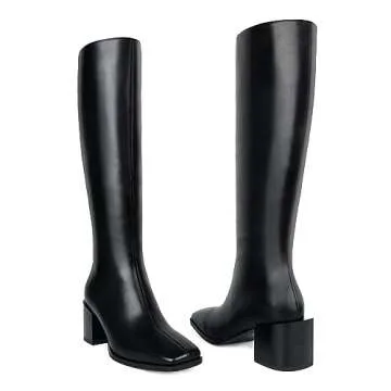 WETKISS Knee High Boots Women Gogo Boots Black Boots for Women Chunky Boots for Women Knee High 70s ...