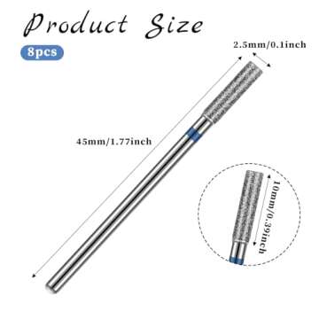 8 Pcs 3/32'' Cuticle Clean Drill Bit Barrel Cuticle Nail Drill Bit Set Electric Nail File Machine Cu...