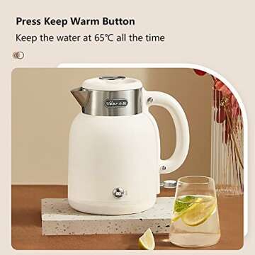 Bear ZDH-C15C1 Electric Kettle for Coffee & Tea, Stainless Steel Hot Water Boiler with Keep Warm Fun...