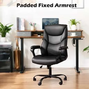 Office Chair - Ergonomic Executive Computer Desk Chairs with Padded Armrest, Swivel Task Chair with Lumbar Support, Strong Metal Base, PU Leather, Black