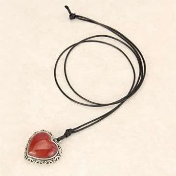 joymiao Black Leather Necklaces for Women Vintage Alloy Pendant Leather Rope Necklace Red Heart Leather Pendant Necklace Adjustable Leather Cord Cross
