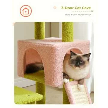 MUTTROS Flower Cat Tree 47.2" Multi-Level Cat Tower with Sisal Covered Scratching Posts, Cute Cat Condo for Indoor Small Medium Cats, Pink Top Perch, Ramp, Fluffy Ball, Pink